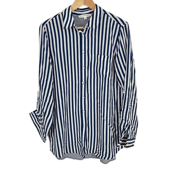 Jane & Delancey Stripe Button Front and Back Women Size Medium Blue White - Picture 1 of 11